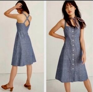 Madewell Chambray Blue Bohemian Cottagecore Button Front Apron Midi Dress 2